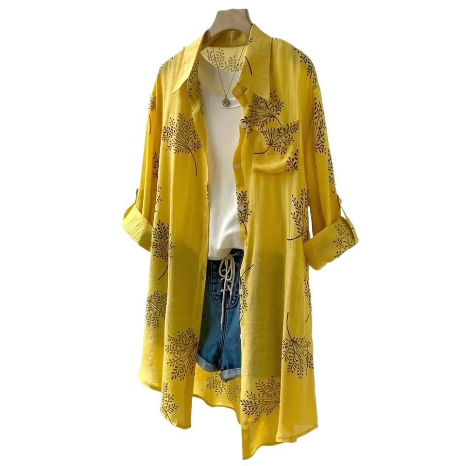 Women's clothing hot selling in spring and summer, fashionable printed loose women's long sleeved shirt, rolled up casual shirt